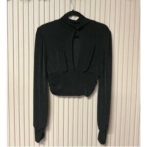 Effordram Black Long Sleeve Cutout Mock Neck Crop Top Women’s Size XL